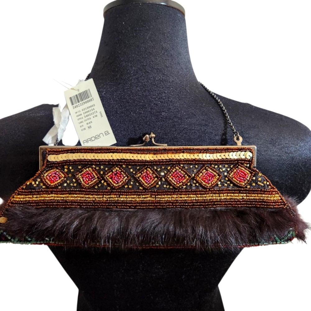 Arden B Brown Ornate Clutch with Fringe